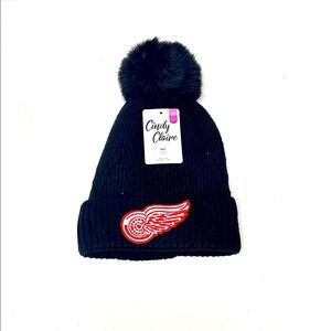 Black Pom-Pom Beanie with Red Accent